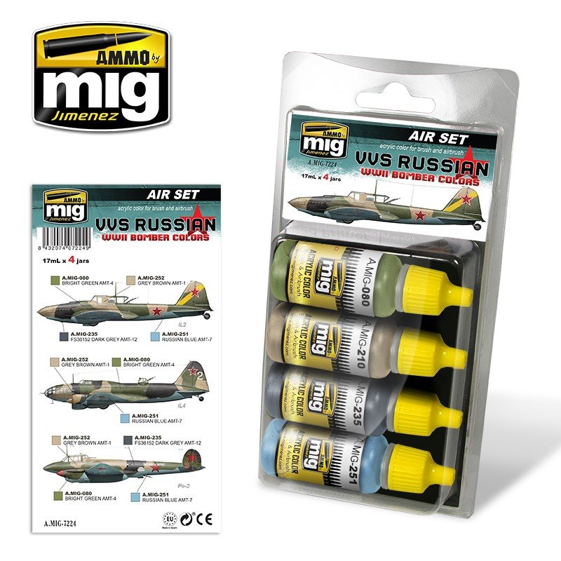 Munitions Mig Jimenez 7224 VVS, couleurs des bombardiers russes de la Seconde Guerre mondiale, 4 x 17 ml