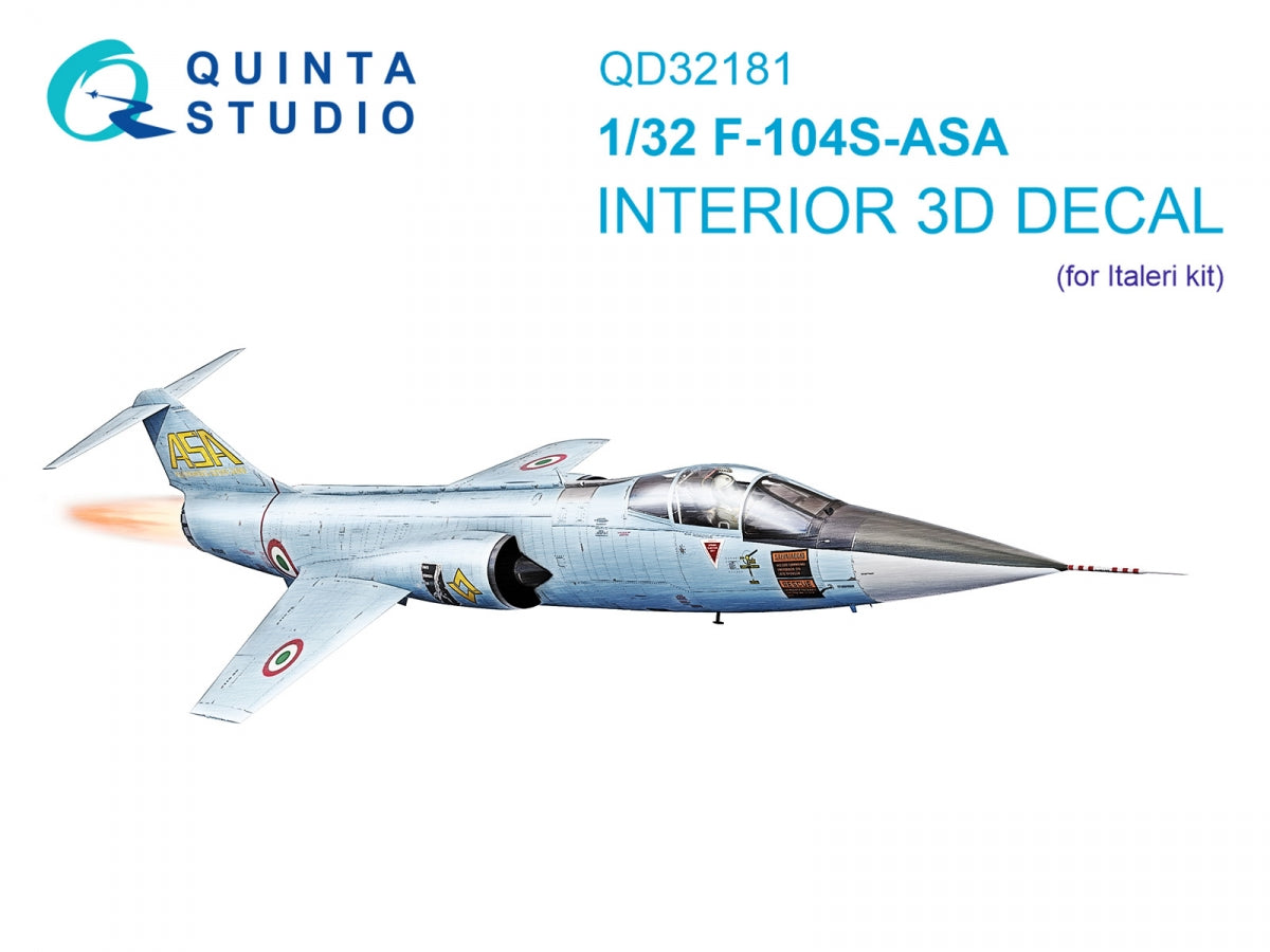 Intérieur coloré imprimé en 3D sur papier décalcomanie Quinta Studio QD32181 F-104S-ASA (Italeri) 1/32