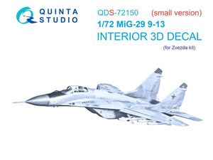 Quinta Studio QDS-72150 Mig-29 9-13 Intérieur coloré imprimé en 3D sur papier décalcomanie (7278 Zvezda) 1/72
