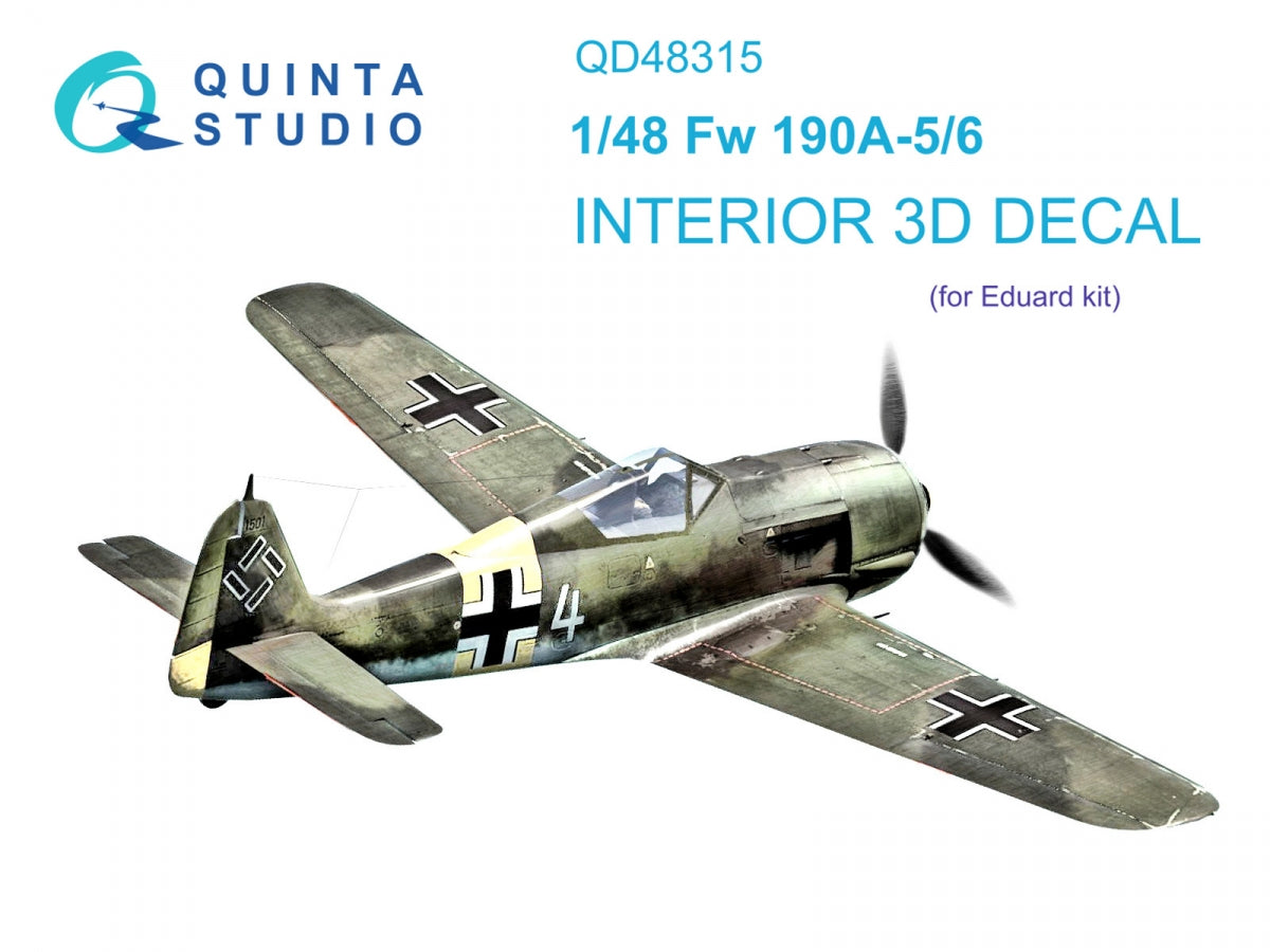 Quinta Studio QD48315 Fw 190A-5/6 3D-Printed &amp; colored Interior on decal paper (Eduard) 1/48