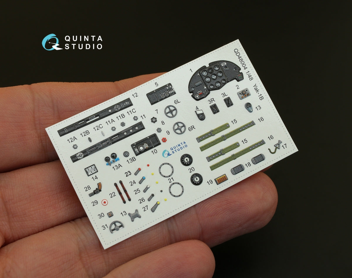 Intérieur imprimé en 3D et coloré sur papier décalcomanie pour le Yak-1B (fin de production) de Quinta Studio QD48004 (compatible avec tous les kits) à l&amp;#39;échelle 1/48.  – image 13