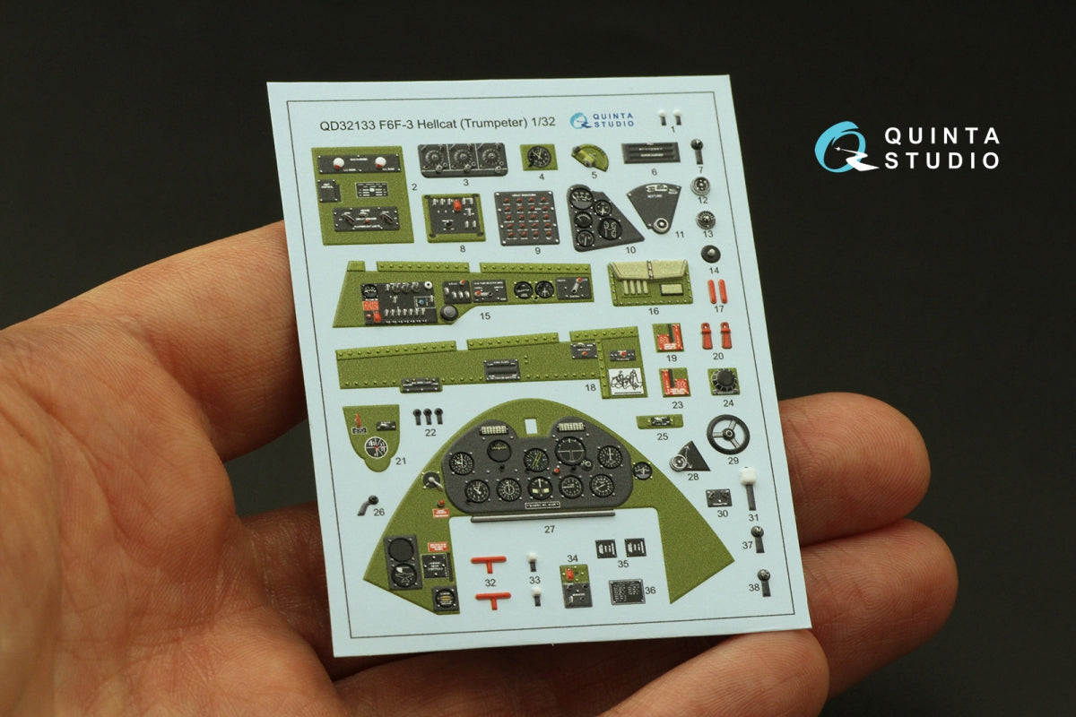 Intérieur imprimé en 3D et coloré sur papier décalcomanie Quinta Studio QD32133 F6F-3 Hellcat (Trumpeter) 1/32 – image 4