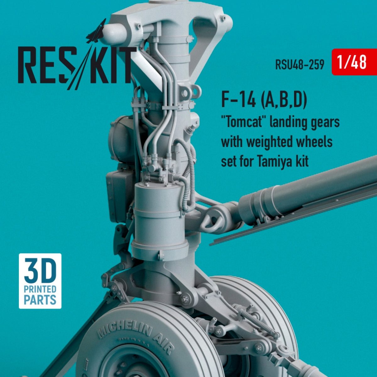 RESKIT RSU48-0259 F-14 (A,B,D) &amp;quot;TOMCAT&amp;quot; LANDING GEARS WITH WEIGHTED WHEELS SET FOR TAMIYA KIT (RESIN &amp;amp; 3D PRINTED) 1/48 – zdjęcie 2