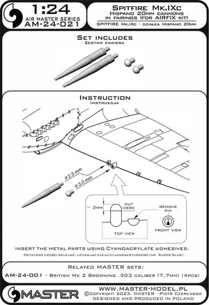 Master AM-24-021 Spitfire Mk.IXc - Canons Hispano de 20 mm sous carénages (pour maquette Airfix) 1/24  – immagine 3