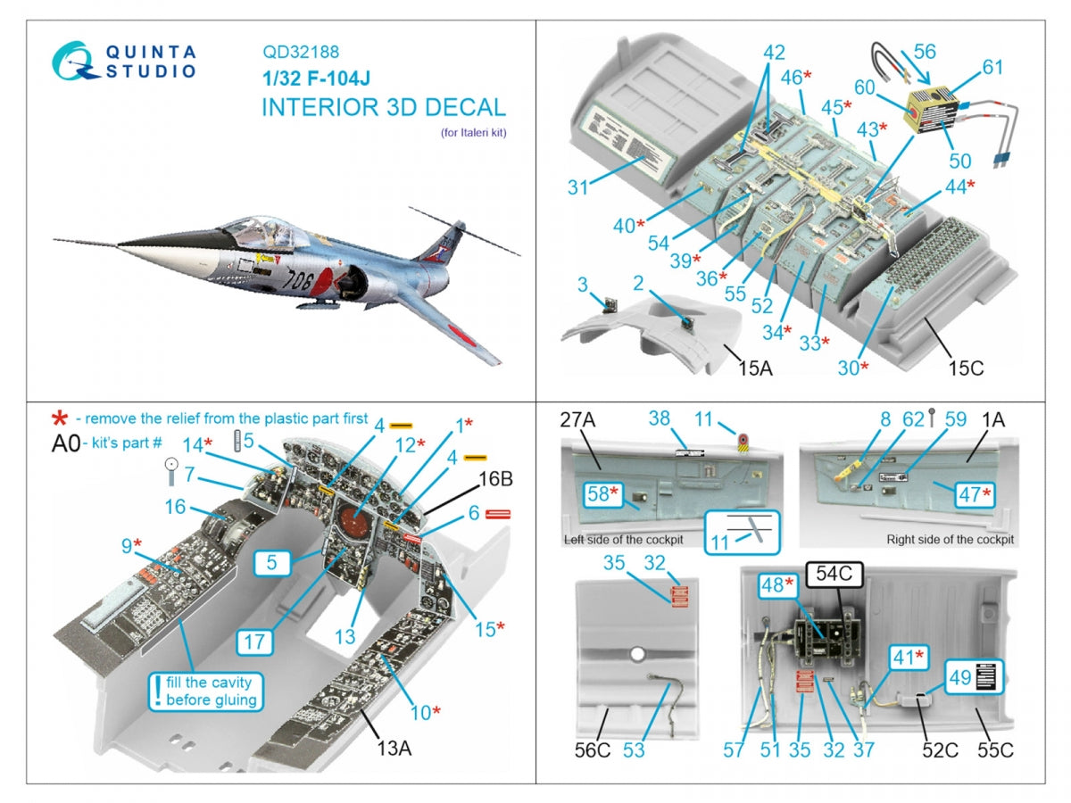 Intérieur coloré imprimé en 3D sur papier décalcomanie Quinta Studio QD32188 F-104J (Italeri) 1/32 – immagine 14