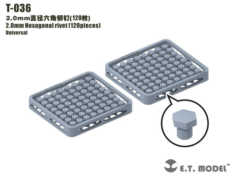 Rivet hexagonal ET modèle T-036 2,0 mm (120 pièces) (rivets) 