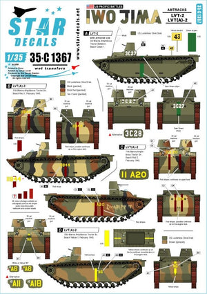 Star Decals 35-C1367 GUERRES DU PACIFIQUE AMÉRICAINES - IWO JIMA USMC LVT-2 et LVT(A)-2 Amtracks 1/35