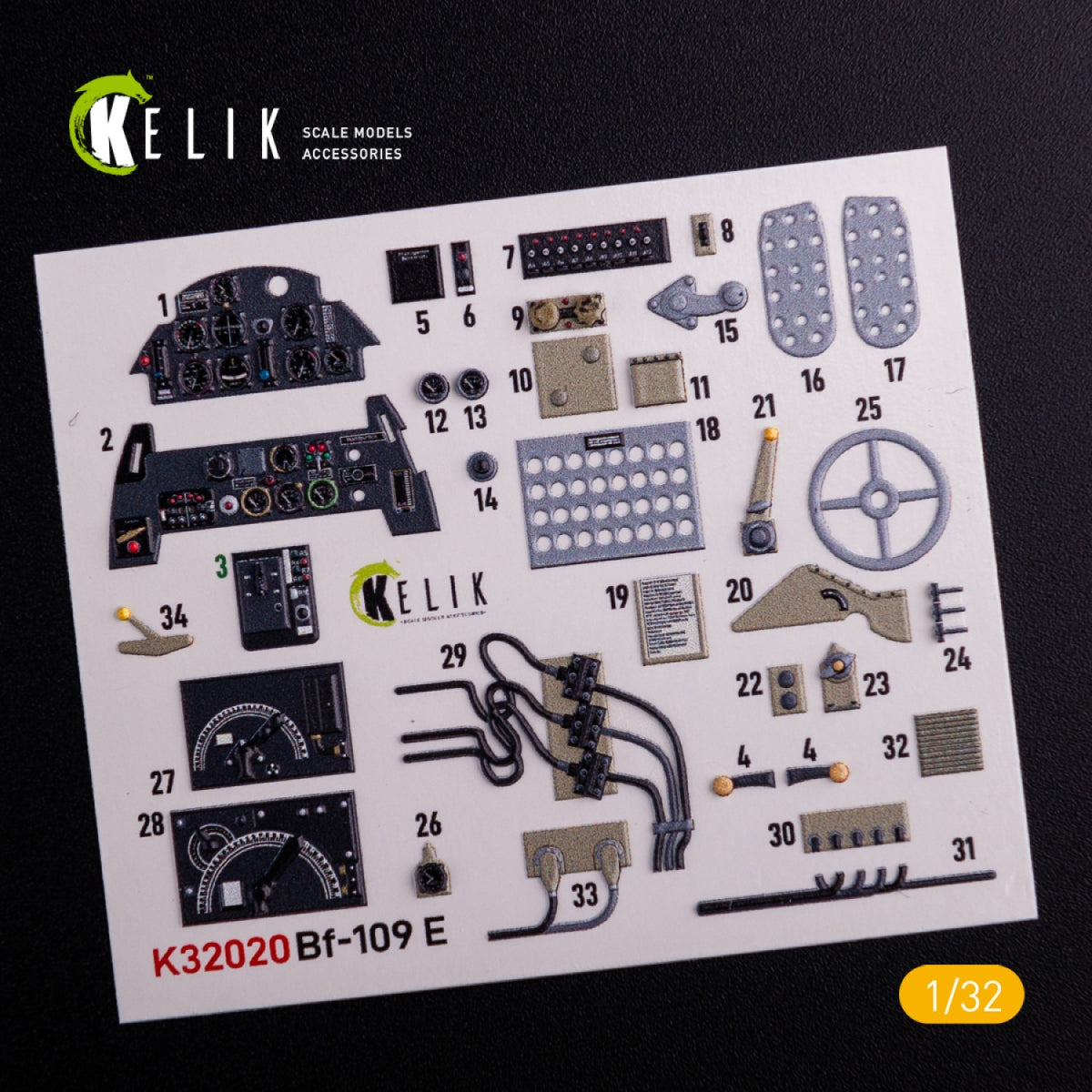 KELIK K32020 BF-109 E - Décalcomanies 3D pour l&amp;#39;intérieur du kit Trumpeter au 1/32, avec pièces imprimées en 3D – Bild 3