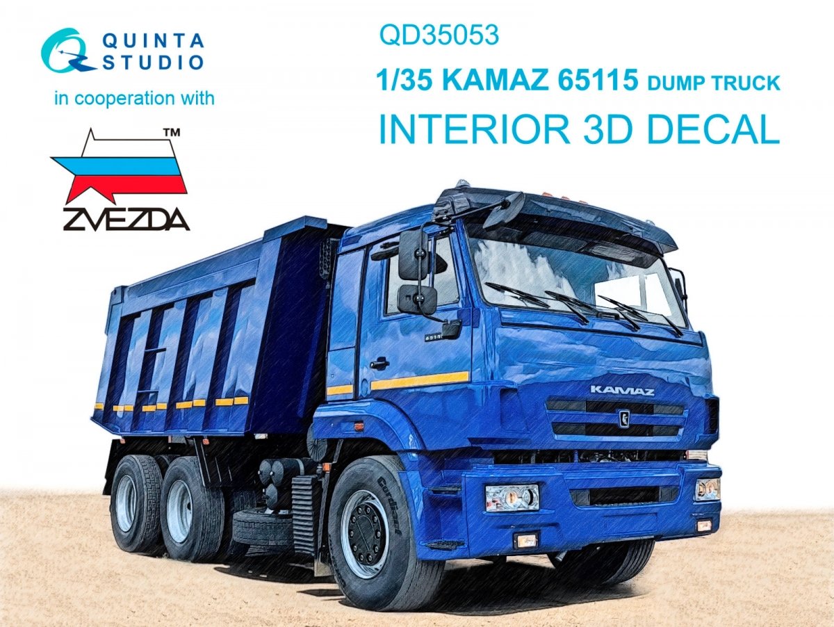 Quinta Studio QD35053 KAMAZ 65115 Camion-benne, intérieur imprimé en 3D et coloré sur papier décalcomanie (Zvezda), échelle 1/35