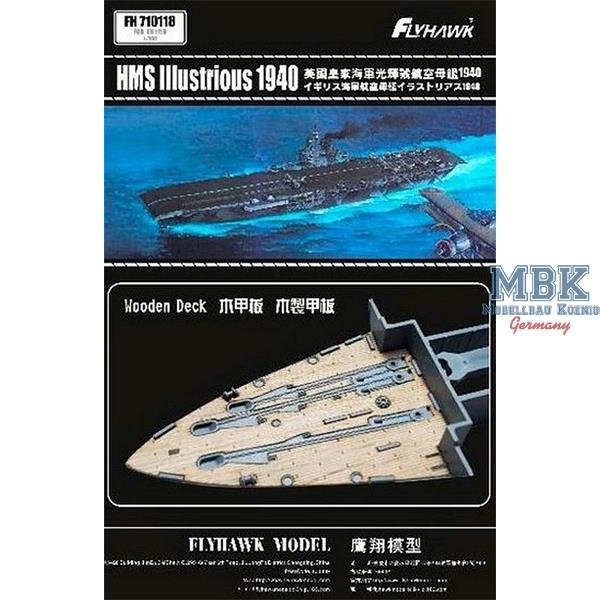 Maquette FlyHawk FH710118 HMS Illustrious, pont en bois de 1940, échelle 1/700