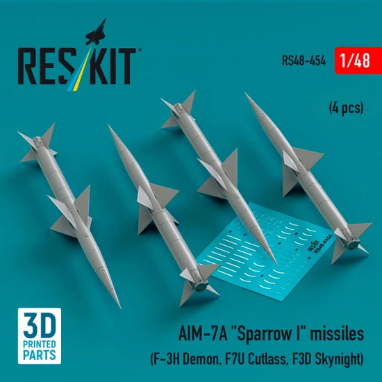 Missiles RESKIT RS48-0454 AIM-7A « Sparrow I » (4 pièces) (Impression 3D) 1/48