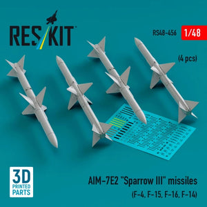 Missiles RESKIT RS48-0456 AIM-7E2 « Sparrow III » (4 pièces) (Impression 3D) 1/48