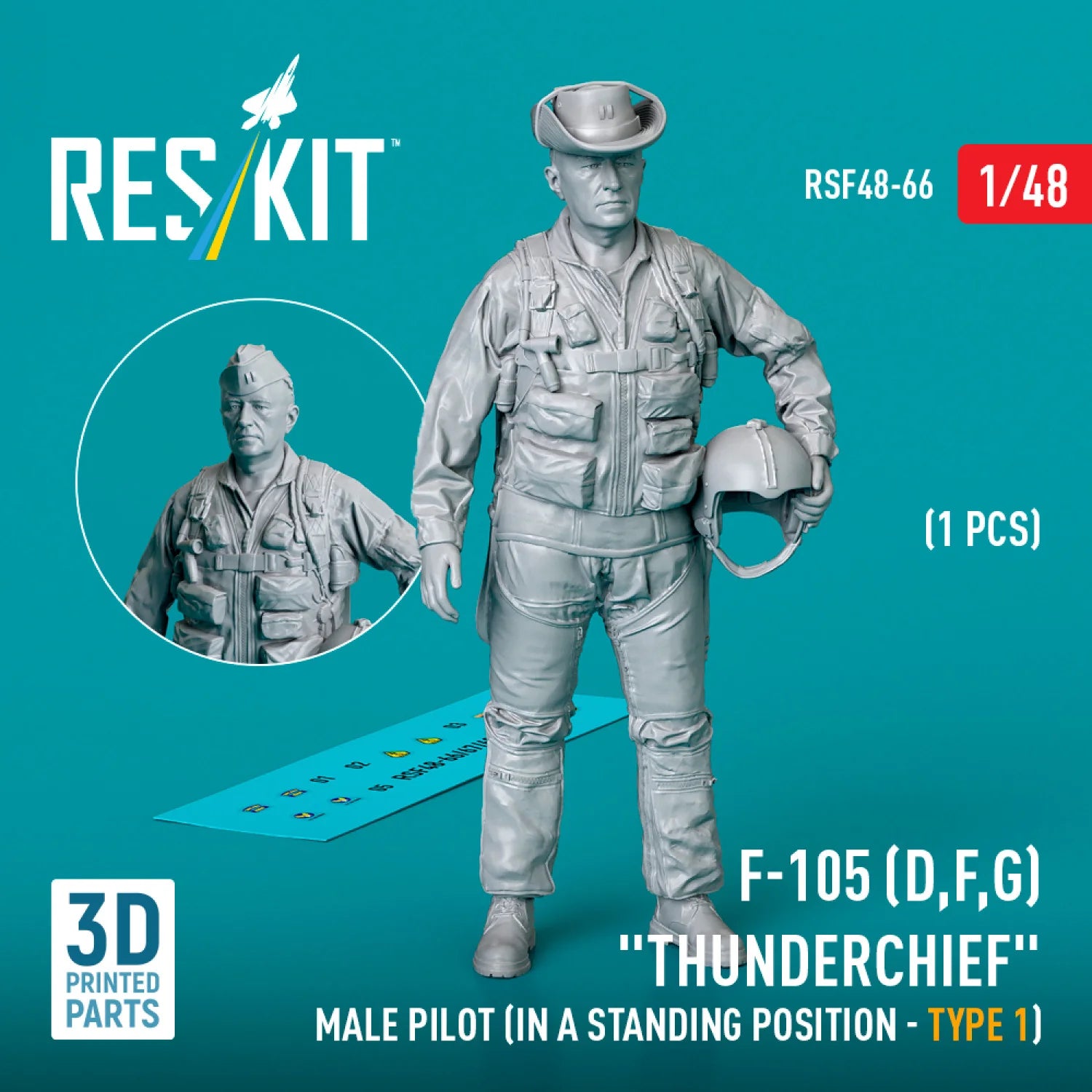 RESKIT RSF48-0066 F-105 (D,F,G) « Thunderchief » pilote masculin (position debout - type 1) (1 pièce) (Impression 3D) 1/48