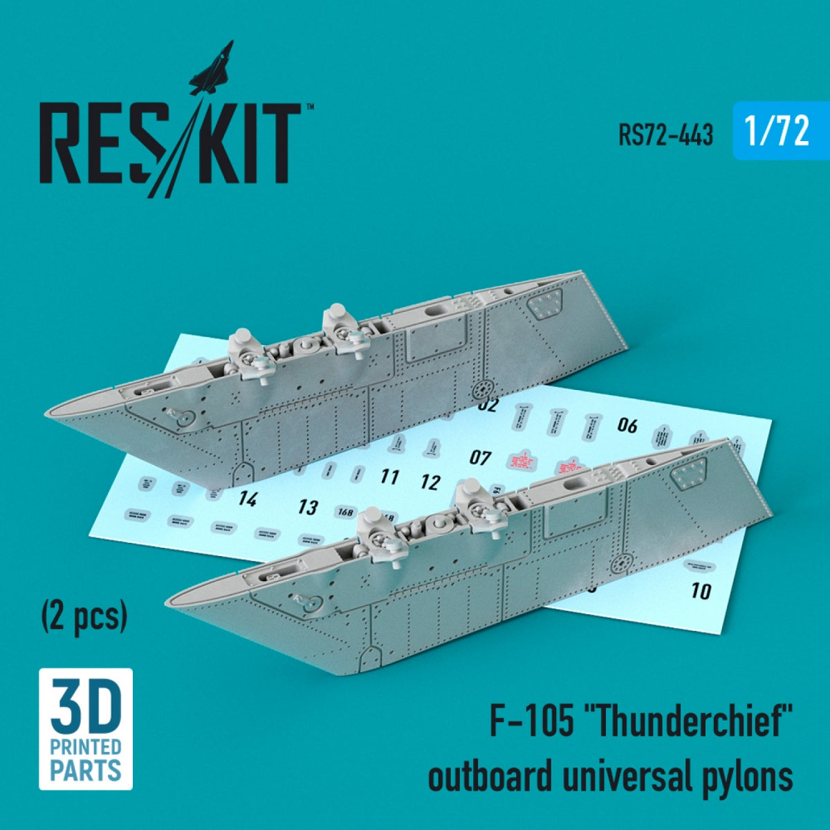 RESKIT RS72-0443 F-105 « THUNDERCHIEF » PYLÔNES UNIVERSELS EXTÉRIEURS (2 PIÈCES) (IMPRIMÉS EN 3D) 1/72