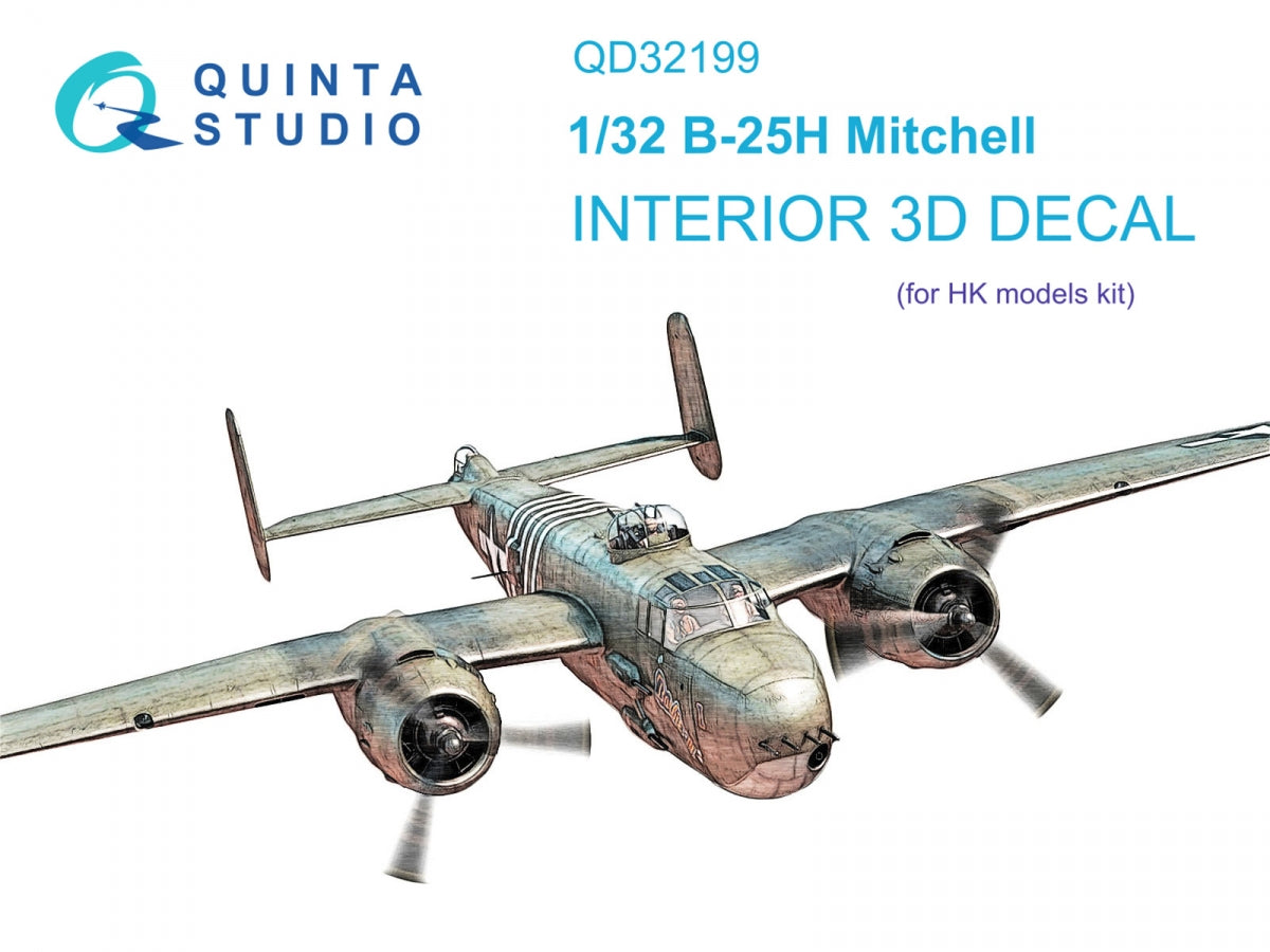 Intérieur imprimé en 3D et coloré sur papier décalcomanie Quinta Studio QD32199 B-25H Mitchell (HK models) 1/32