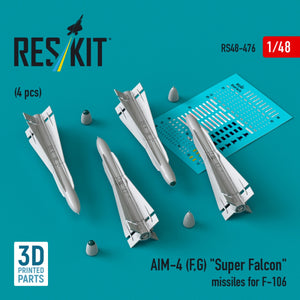 RESKIT RS48-0476 Missiles AIM-4 (F, G) « Super Falcon » pour F-106 (4 pièces) (Impression 3D) 1/48