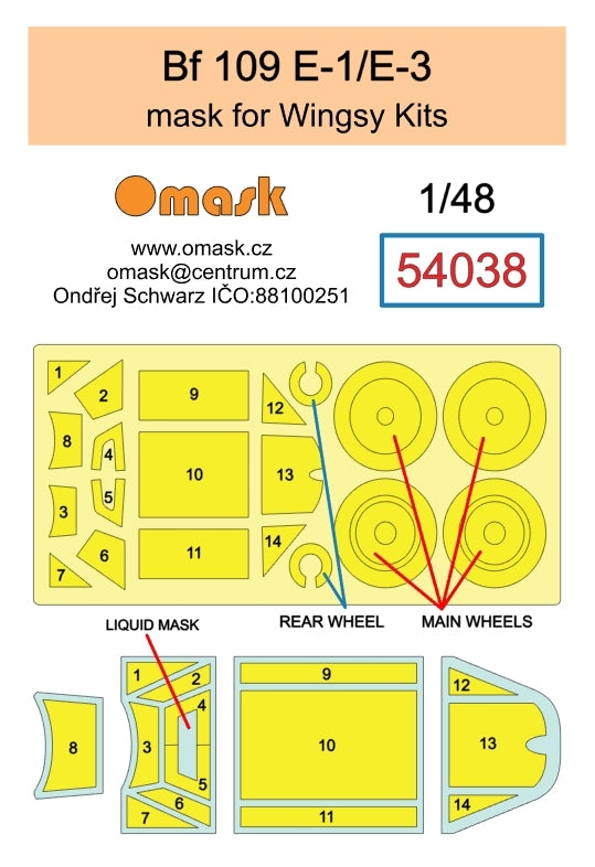 Omask 54038 Bf 109 E-1 / E-3 mask (for Wingsy Kits) 1/48 – zdjęcie 2