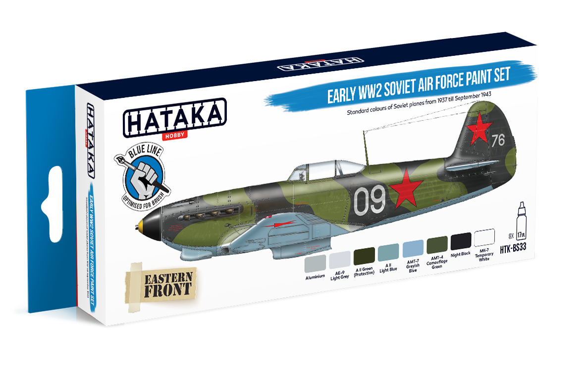 Coffret de peinture Hataka HTK-BS33 pour l'armée de l'air soviétique du début de la Seconde Guerre mondiale (8 x 17 ml)