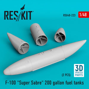 RESKIT RSU48-0223 F-100 « SUPER SABER » RÉSERVOIRS DE CARBURANT DE 200 GALLONS (IMPRESSION 3D) 1/48
