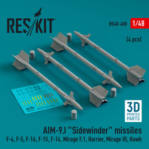 RESKIT RS48-0480 AIM-9J &amp;quot;Sidewinder&amp;quot; missiles (4 pcs) (3D Printed) 1/48