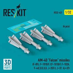 Missiles AIM-4D « Falcon » RESKIT RS32-0431 (4 pièces) (Impression 3D) 1/32