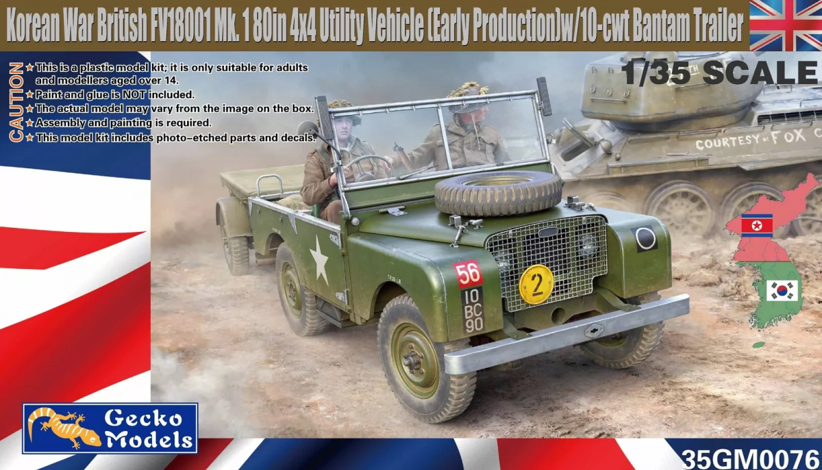 Gecko Models 35GM0076 Guerre de Corée Véhicule utilitaire britannique FV18001 Mk. 1 80 pouces 4x4 (première production) avec remorque Bantam de 10 quintaux 1/35