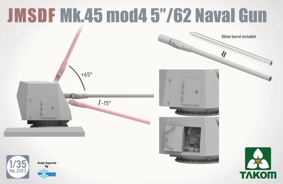 Takom 2183 JMSDF Mk.45 Mod 4 5&amp;quot;/62 Canon Naval 1/35  – immagine 3