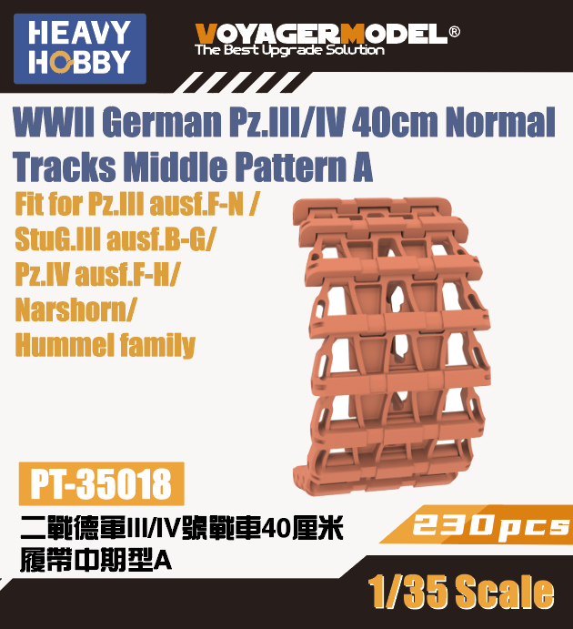 Heavy Hobby PT35018 Char allemand Pz.III/IV de la Seconde Guerre mondiale, chenilles normales de 40 cm, motif A, échelle 1/35