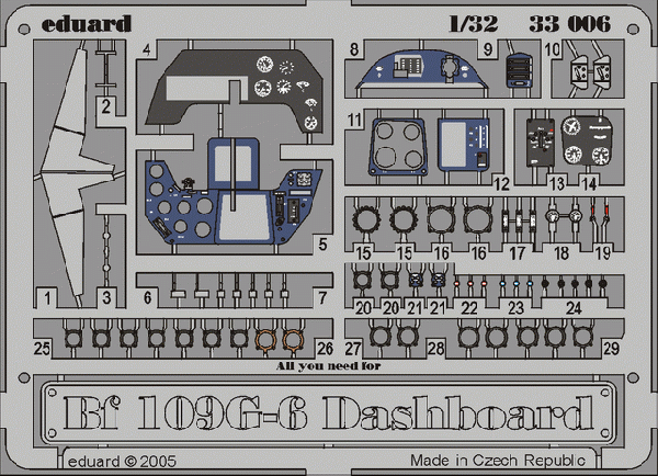 Tableau de bord Eduard 33006 Bf 109G-6 HASEGAWA 1/32