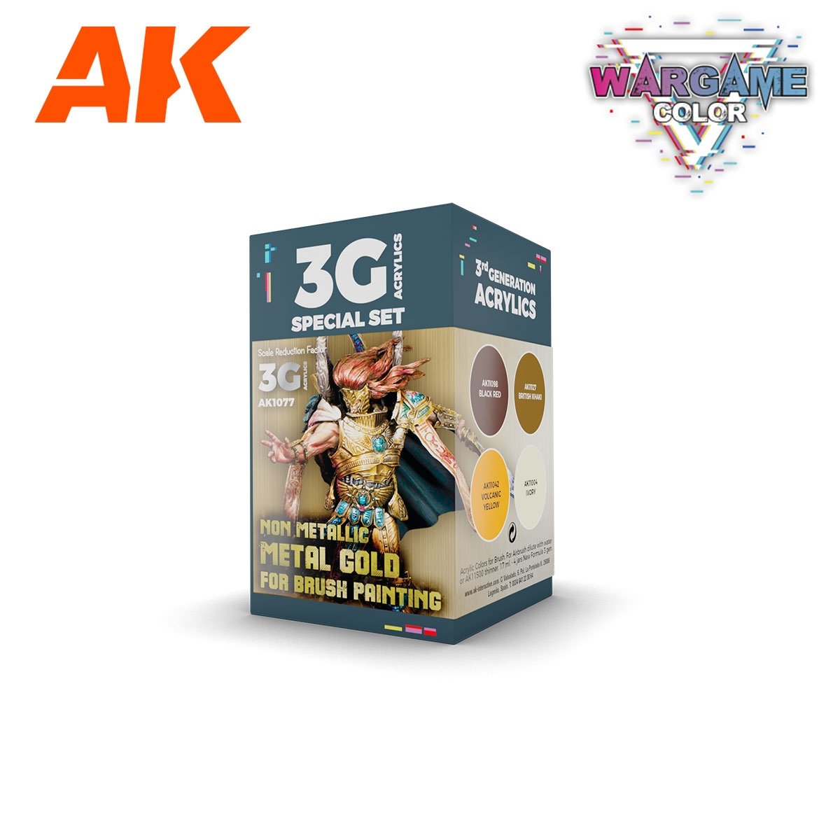 Coffret de couleurs AK Interactive AK1077 Wargame. Or métallisé non métallique 4 x 17 ml