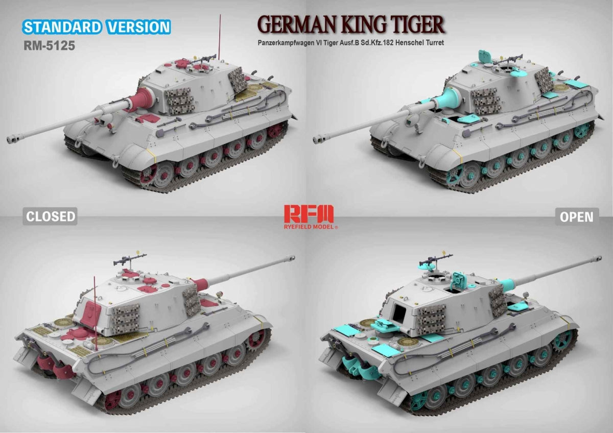 Rye Field modèle 5125 German King Tiger Ausf.B Sd.Kfz.182 Tourelle Henschel 1/35 – immagine 2