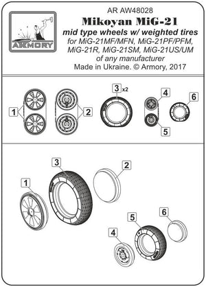 Armory Models AW48028 Roues Fishbed pour Mikoyan MiG-21 avec pneus lestés, production intermédiaire, échelle 1/48 – Bild 7