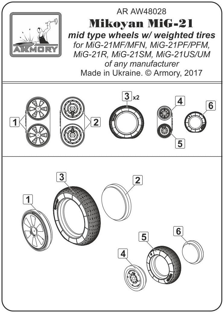 Armory Models AW48028 Roues Fishbed pour Mikoyan MiG-21 avec pneus lestés, production intermédiaire, échelle 1/48 – Bild 7