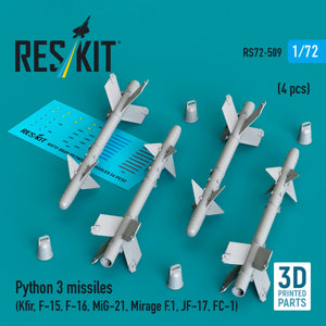 RESKIT RS72-0509 Python 3 missiles (4 pcs) (3D Printed) 1/72