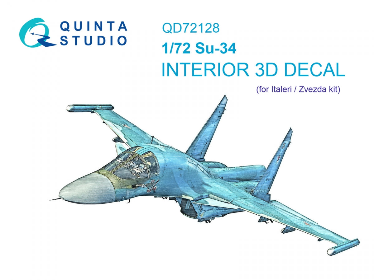 Quinta Studio QD72128 Su-34 Intérieur coloré imprimé en 3D sur papier décalque (Zvezda / Italeri) 1/72 