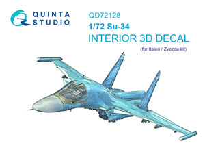 Quinta Studio QD72128 Su-34 3D-Printed coloured Interior on decal paper (Zvezda / Italeri) 1/72