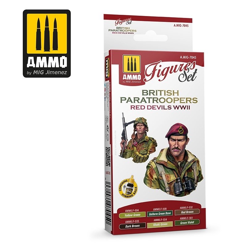 Munitions de Mig Jimenez 7045 Parachutistes britanniques Diables rouges Seconde Guerre mondiale, lot de 6 x 17 ml