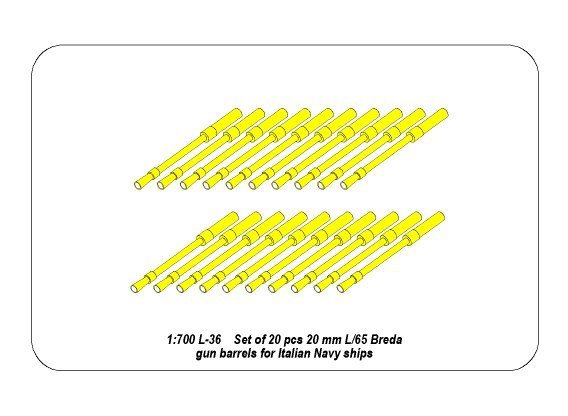 Aber 1/700L-037 Ensemble de 20 canons Breda L/65 de 20 mm pour navires de la marine italienne 1/700 – imagen 2