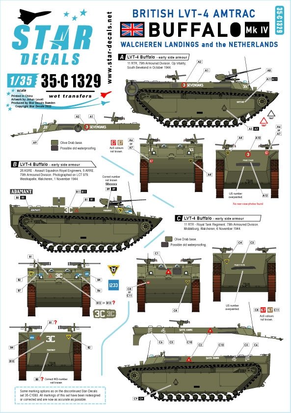Star Decals 35-C1329 LVT-4 Buffalo Mk IV britannique. Débarquements de Walcheren et Pays-Bas. Échelle 1/35