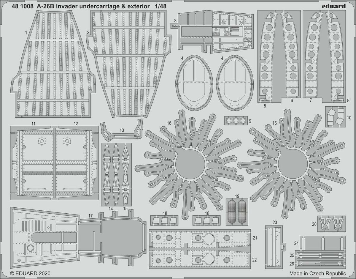 Train d&amp;#39;atterrissage et extérieur Eduard 481008 A-26B Invader pour ICM 1/48