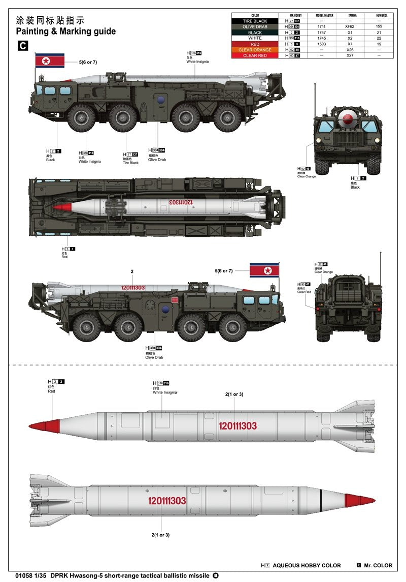 Trumpeter 01058 DPRK Hwasong 5 missile balistique tactique à courte portée 1/35  – immagine 3