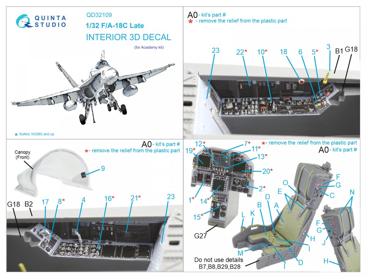 Intérieur imprimé en 3D et coloré sur papier décalcomanie Quinta Studio QD32109 F/A-18C Late (Academy) à l&amp;#39;échelle 1/32 – image 12