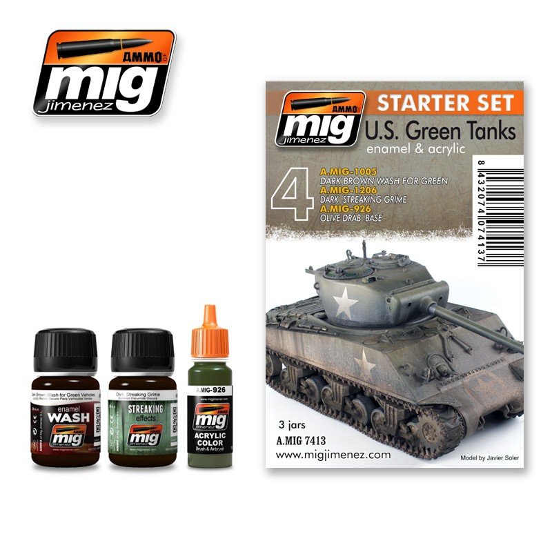 AMMO of Mig Jimenez 7413 US GREEN VEHICLES SET - ENSEMBLE DE DÉMARRAGE