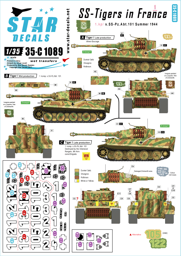Star Decals 35-C1089 SS-Tigers in France #1 1/35