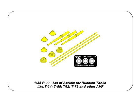 Ensemble d&amp;#39;antennes Aber R-33 pour chars russes tels que : T-34 ; T-55 ; T-62 ; T-72 et autres AVF (1/35) – image 9