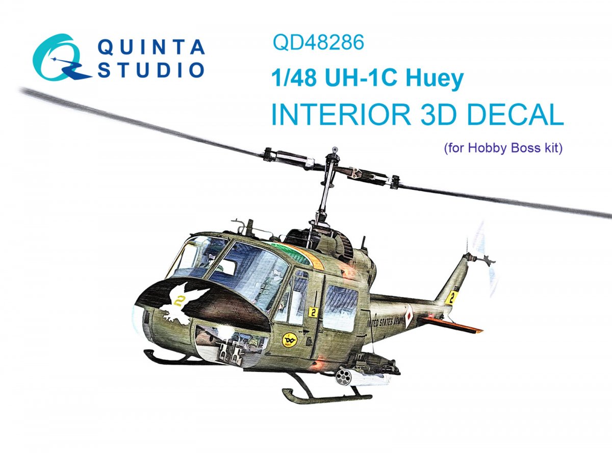 Intérieur imprimé en 3D et coloré sur papier décalcomanie Quinta Studio QD48286 UH-1C (HobbyBoss) 1/48