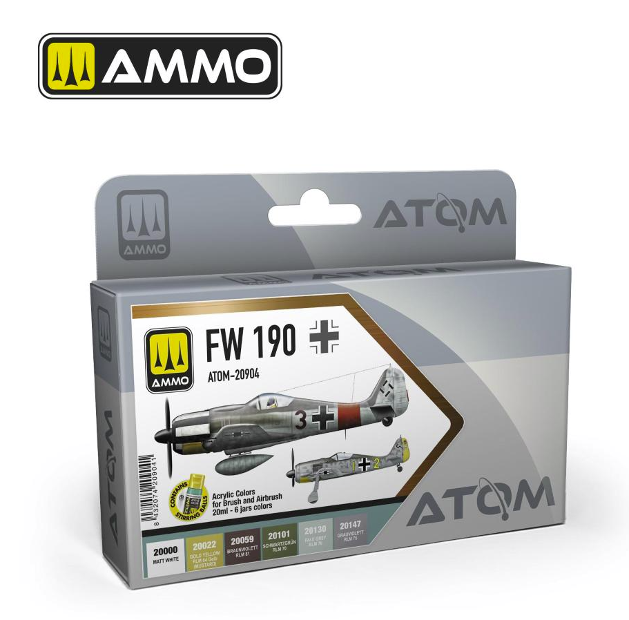 AMMO de Mig Jimenez 20904 ATOM FW 190 Couleurs Set 6x20ml