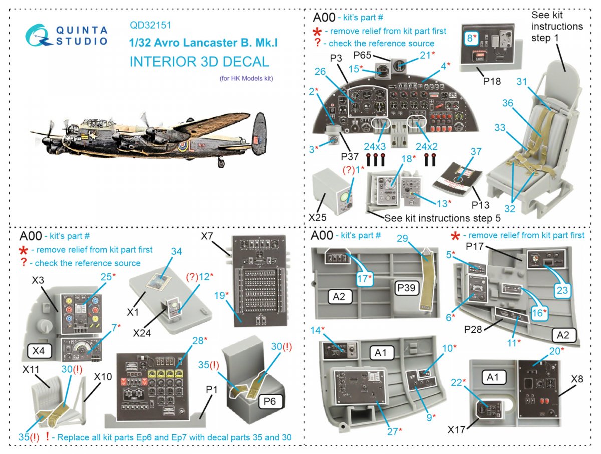 Quinta Studio QD32151 Avro Lancaster B. Mk.I 3D-Printed &amp;amp; colored Interior on decal paper (HK Model) 1/32 – image 7
