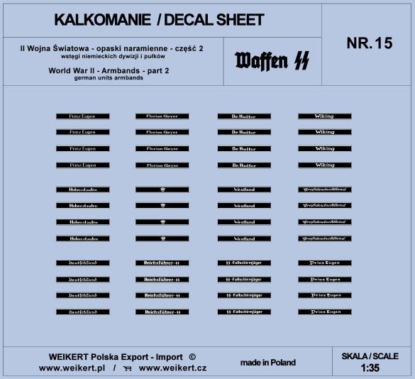 Décalcomanies Weikert DEC215 - Épaulettes - Rubans de divisions et régiments allemands ver.1 - vol.15 1/35