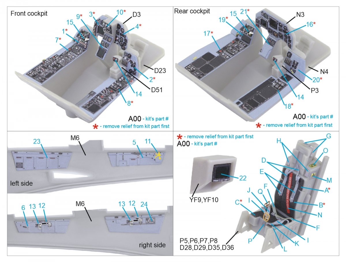 Intérieur imprimé en 3D et coloré sur papier décalcomanie Quinta Studio QD48221 F-16B (Hasegawa) 1/48 – image 11
